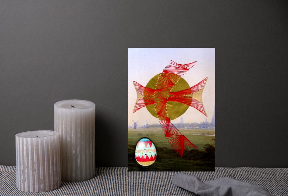 Grußkarte, Fadendesign, Kerzen, grau,