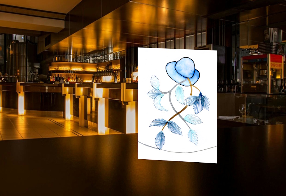 Grußkarte, Fadendesign, Bar, Café, Tisch, harmonisches Licht,