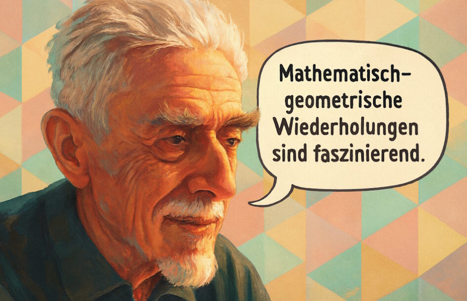M. C. Escher, Moderne Kunst, Porträt, geometrische Wiederholungen, Dreiecke, Pastellfarben,