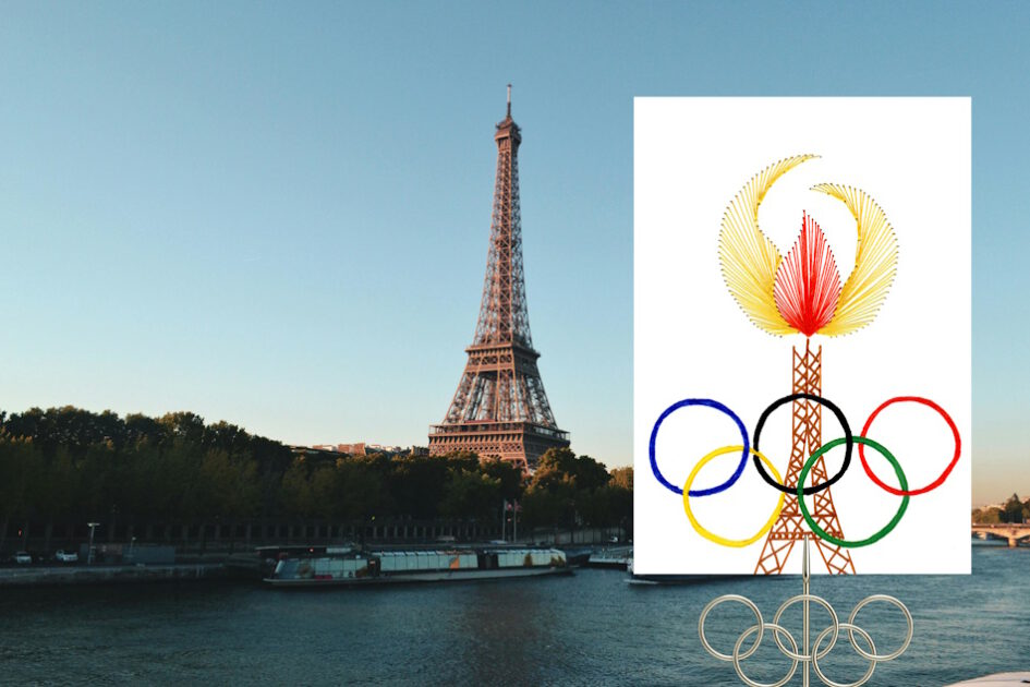 Grußkarte, Fadendesign, Paris, Seine, Frankreich, Olympische Sommerspiele, Eiffelturm,