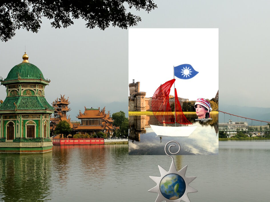 Taiwan, Kirche, grün, Kartenhalter, Globus, Grußkarte, Fadendesign,