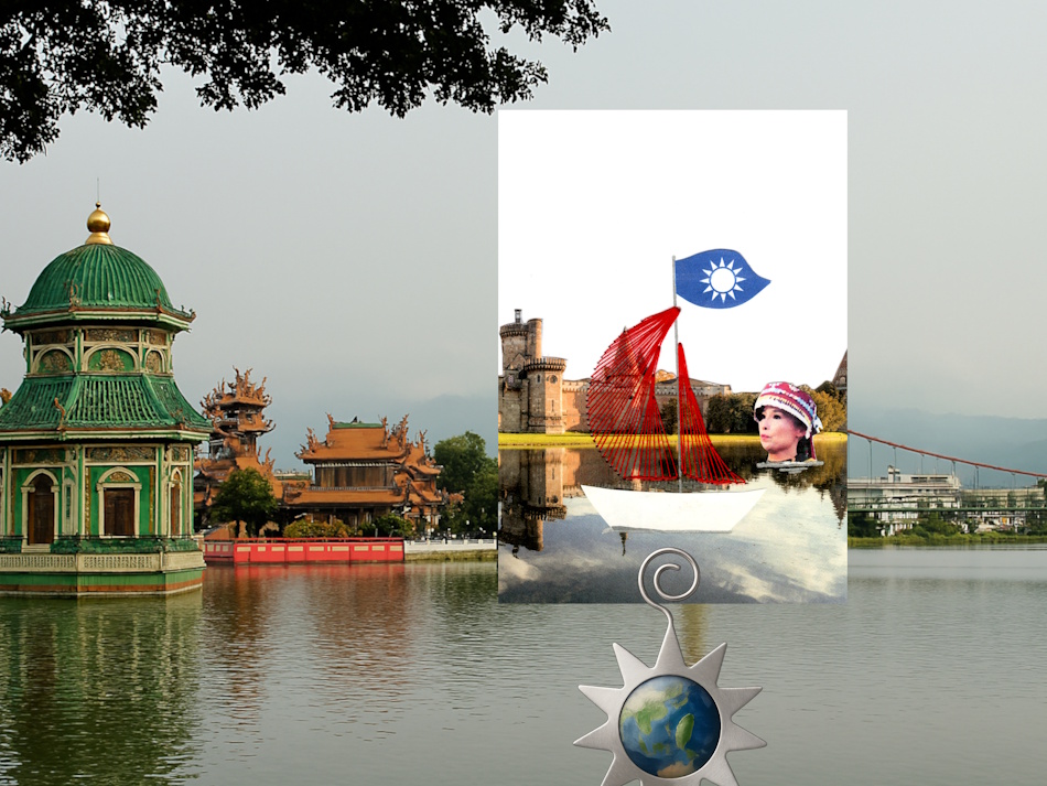 Taiwan, Kirche, grün, Kartenhalter, Globus, Grußkarte, Fadendesign,