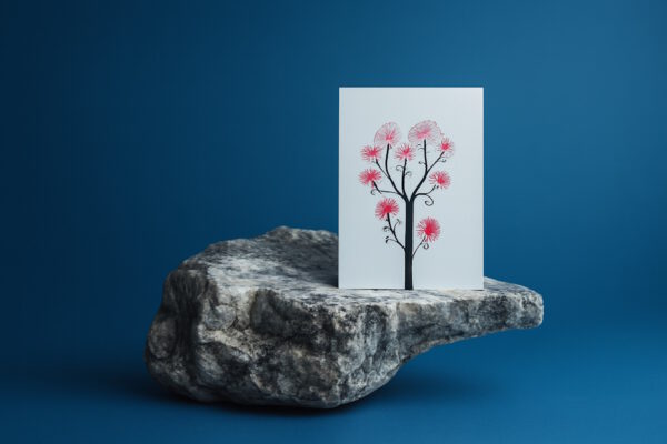 Grußkarte, Fadendesign, Rosa Nelke, Marmor, blauer Raum,