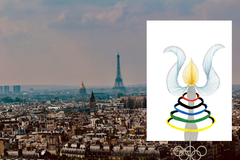 Grußkarte, Fadendesign, Paris, Seine, Frankreich, Olympische Sommerspiele, Eiffelturm,