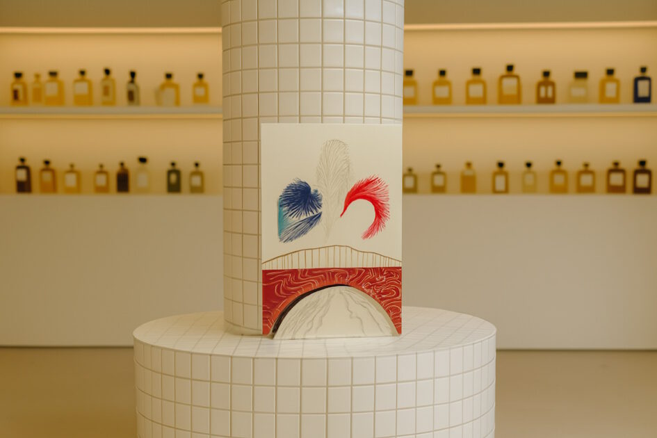 Grußkarte, Fadendesign, Parfum, weiße Säule, Frankreich, Brücke,