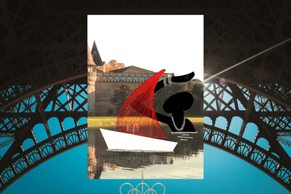 Grußkarte, Fadengrafik, Paris, Eiffelturm, olympische Sommerspiele,