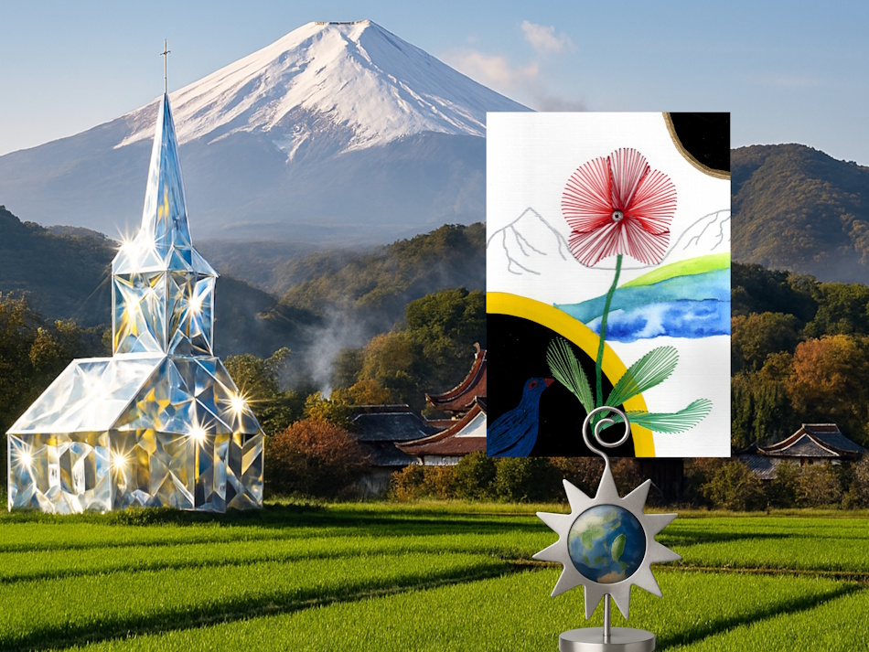 Grußkarte, Fadendesign, Taiwan, Kirche, Diamant, diamantene Kirche, Reisfeld, Berg, Orchidee, Kartenhalter, Sonner, Erdkugel,