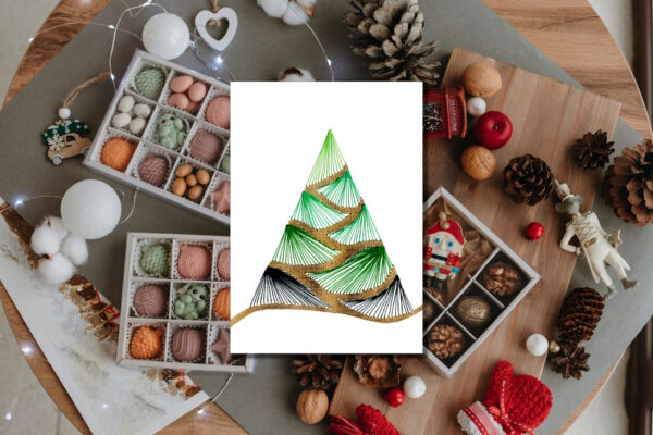 Grußkarte, Fadendesign, Papierstern, Weihnachtskugel, Weihnachtsgeschenk, Dekorationsmöglichkeiten,