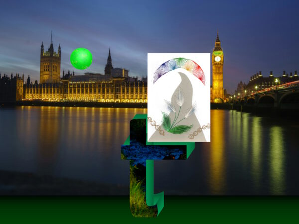 Grußkarte, Fadendesign, London, Westminster Abbey, Nacht, Themse, 3d Buchstabe,
