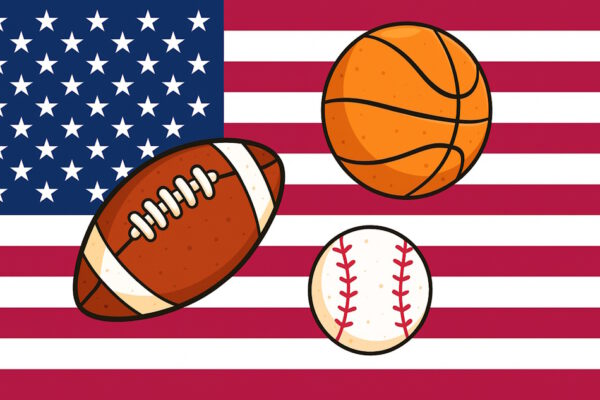 USA-Fahne, Flagge von den Vereinigten Staaten von Amerika, Baselball, Basketball, Football,