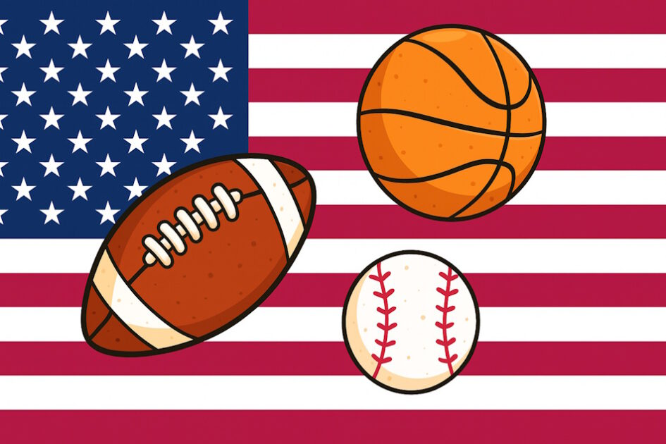 USA-Fahne, Flagge von den Vereinigten Staaten von Amerika, Baselball, Basketball, Football,