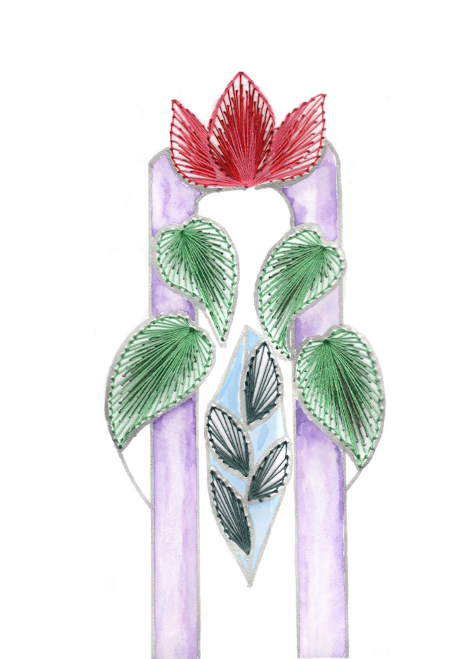 Designerkarte, Designer Karte, Grafik, Kunst, Fadenbild, Fadengrafik, kunstvoll, exklusive Faltkarte, Faltkarte, Grußkarte, Fadentechnik, moderne Kunst, Design, Tafelbild, Jugendstil, Blume, Lotos,