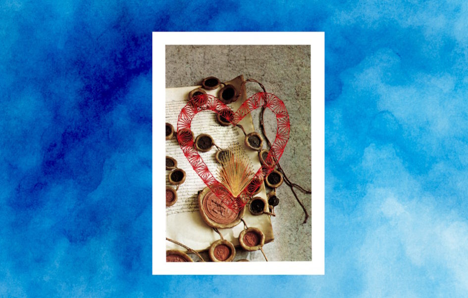 Blau, Aquarell, Grußkarte, Fadengrafik, Fadendesign