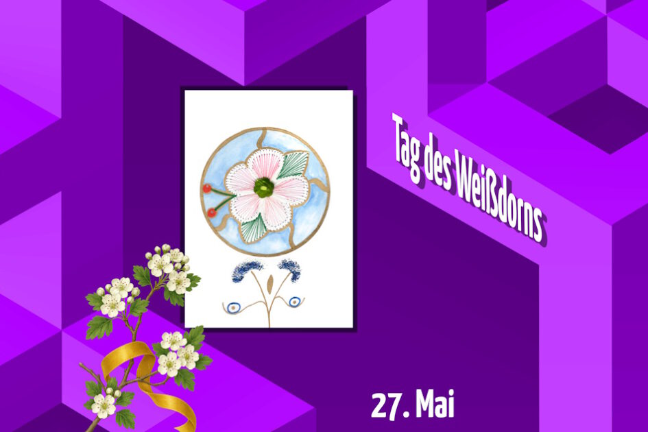 violett, Grafik, Geometrie, Herz, Grußkarte, Fadendesign, goldenes Band, Weißdorn,