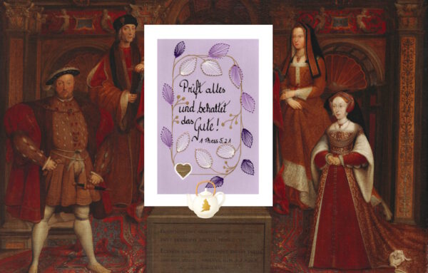 Heinrich VIII., König von England, Henry VIII with Henry VII, Teekanne, Grußkarte, Fadendesign,
