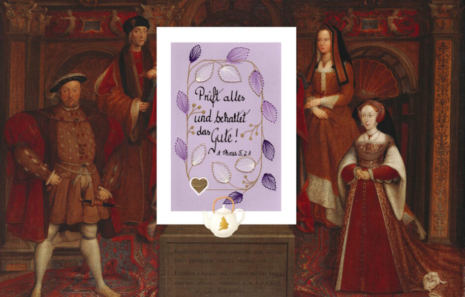 Heinrich VIII., König von England, Henry VIII with Henry VII, Teekanne, Grußkarte, Fadendesign,