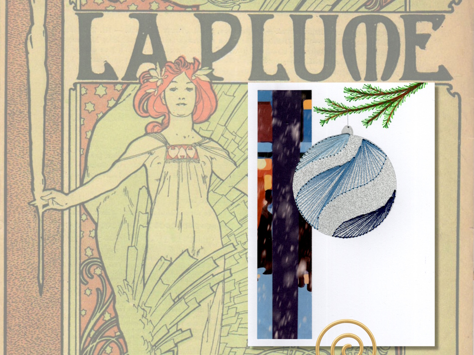 Grußkarte, Fadendesign, Weihnachtskugeln, Alfons Mucha, La Plume, Jugendstil,