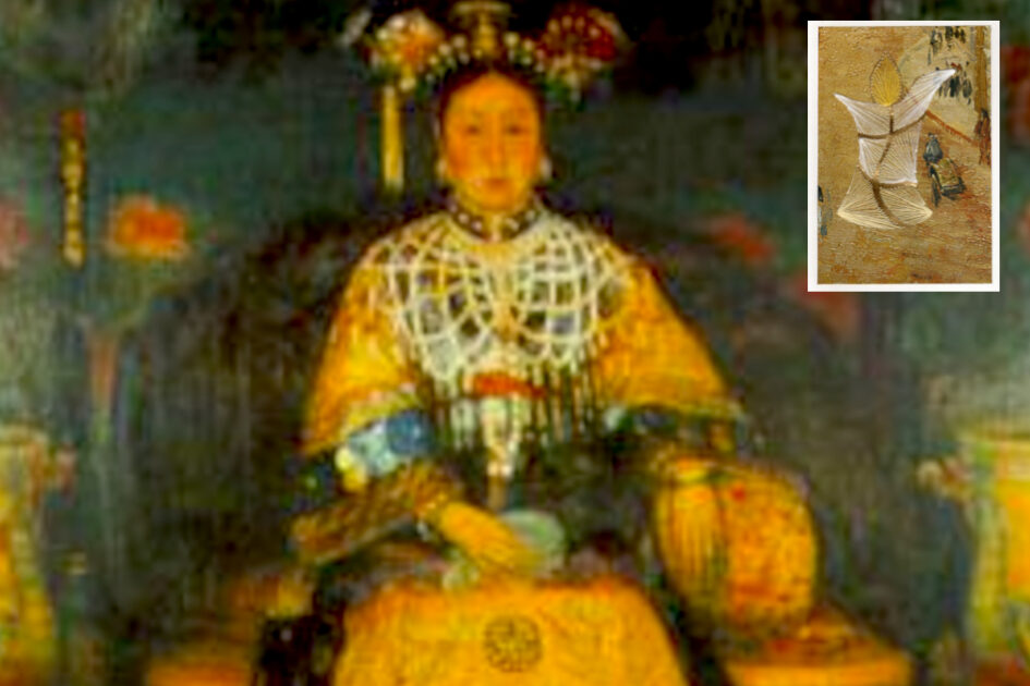 Grußkarte, Fadendesign, Porträt von der Kaiserinwitwe Cixi, Seide,