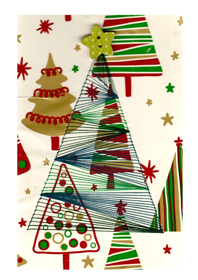 Designerkarte, Designer Karte, Grafik, Kunst, Fadenbild, Fadengrafik, kunstvoll, exklusive Faltkarte, Faltkarte, Grußkarte, Fadentechnik, moderne Kunst, Design, Tafelbild, Weihnachtsbaum, Tannenbaum, Stern, 