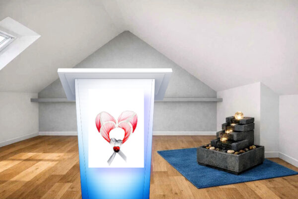 Grußkarte, Fadendesign, Dachwohnung, Lesepult, Zimmerbrunnen, Band an meinem Herzen