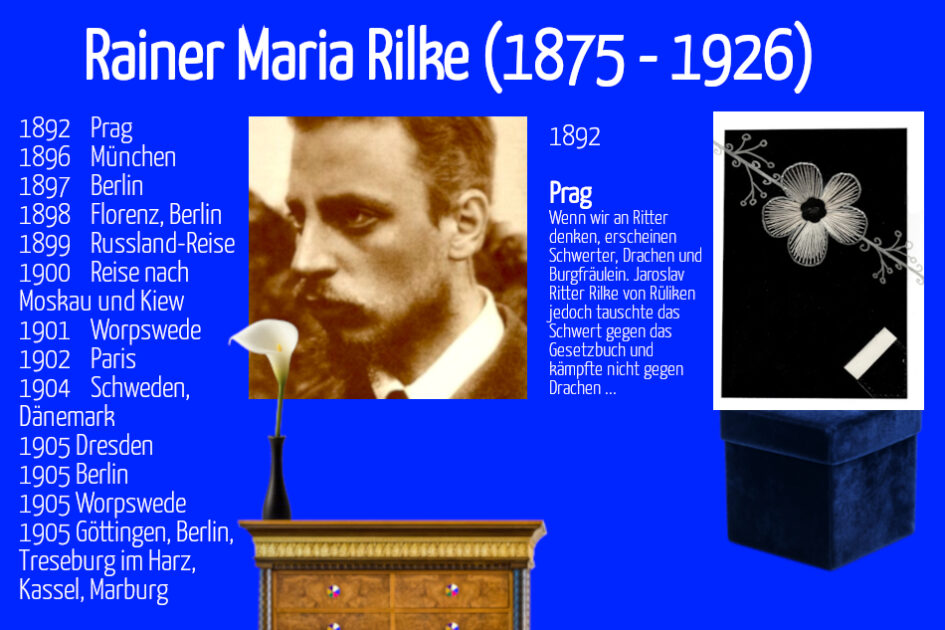 Grußkarte, Fadendesign, Rainer Maria Rilke, Trauerblume Calla, schwarze Vase, Blüte des Lebens