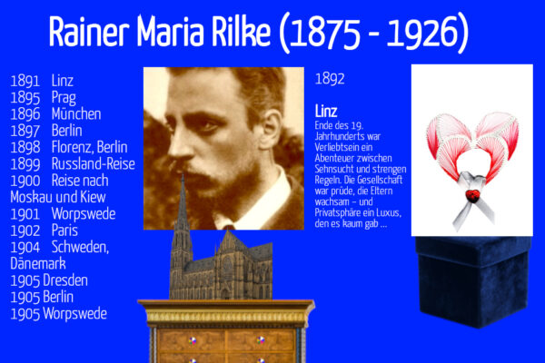 Grußkarte, Fadendesign, Rainer Maria Rilke, Mariendom Linz, Band an meinem Herzen,