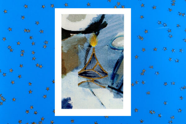 Grußkarte, Fadendesign, Weihnachtstisch, Dekoration, blau, Sterne