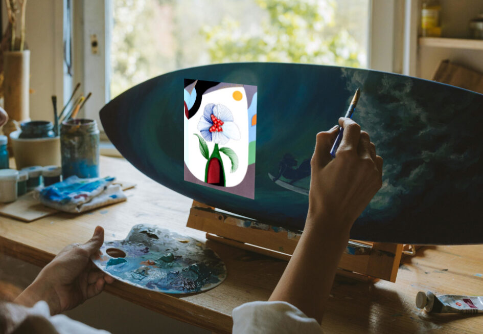 Grußkarte, Fadendesign, Atelier, Board, Blaue Blume entdeckt