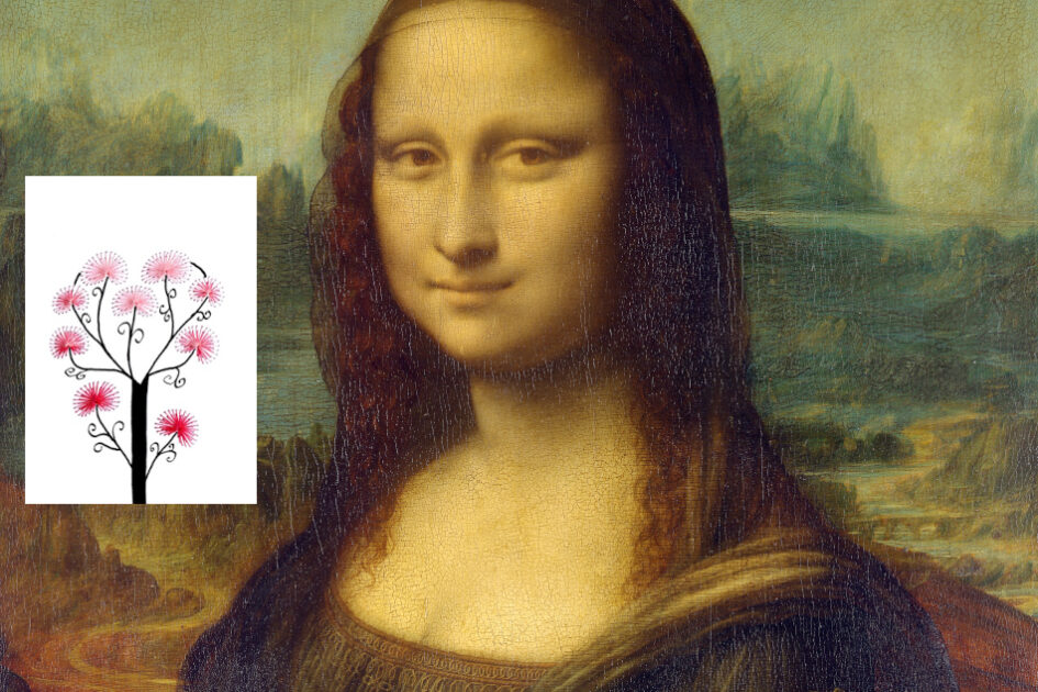 Grußkarte, Fadendesign, Mona Lisa, Arbre Rose,