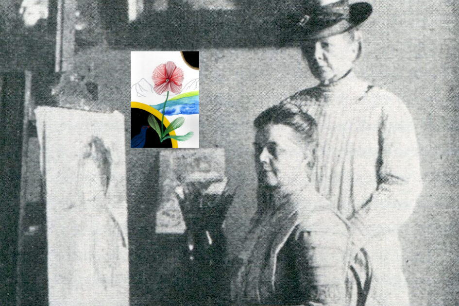 Grußkarte, Fadendesign, im Atelier von Helene und Molly Cramer, Taiwan-Orchidee,