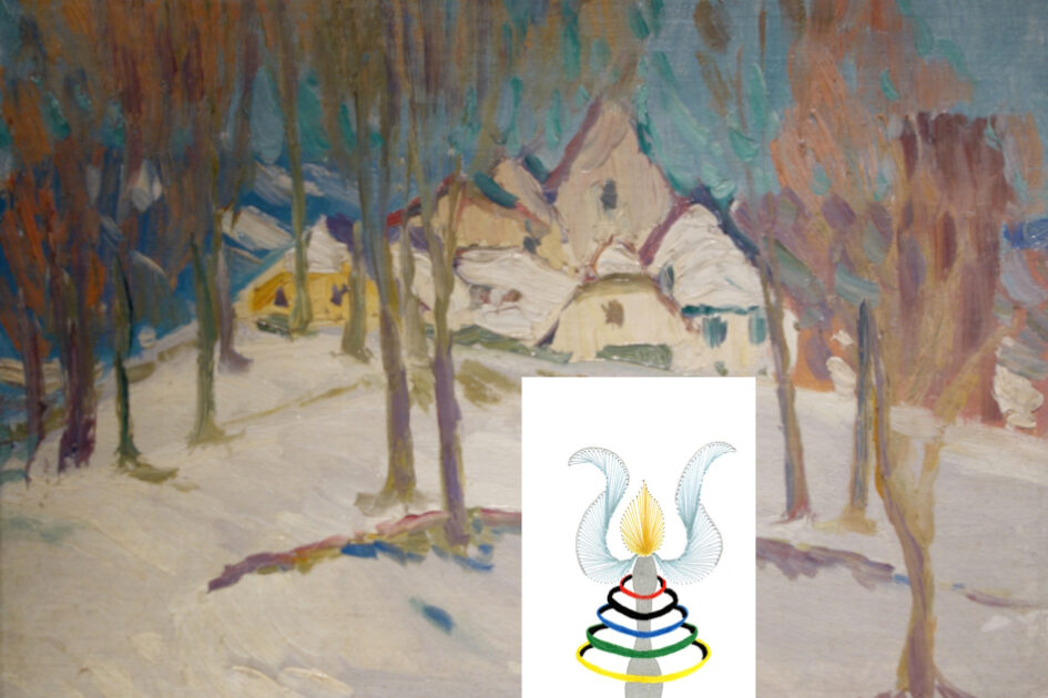 Grußkarte, Fadendesign, Häuser im Schnee, Gemälde, Grand Dame d’Olymp