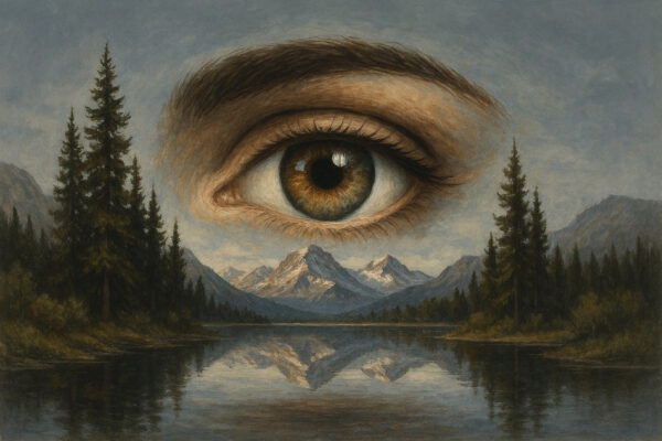 Auge, Landschaft, Tannen, Berge, Wasser, Spiegel, Mensch,