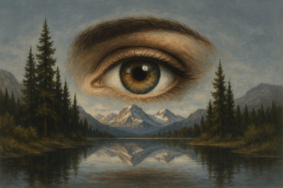 Auge, Landschaft, Tannen, Berge, Wasser, Spiegel, Mensch,