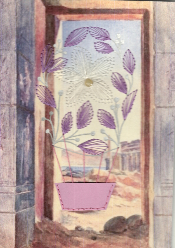 Designerkarte, Designer Karte, Grafik, Kunst, Fadenbild, Fadengrafik, kunstvoll, exklusive Faltkarte, Faltkarte, Grußkarte, Fadentechnik, moderne Kunst, Design, Tafelbild, Blütenballon, Heißluftballon, Ägypten, Pyramide,