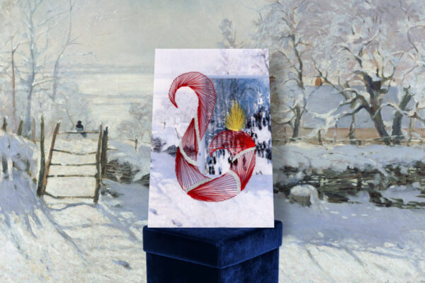 Grußkarte, Fadendesign, Claude Monet, Impressionismus, Samt, Winter,