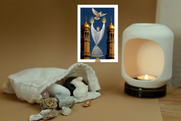 Grußkarte, Fadendesign, Kerze, Steine,