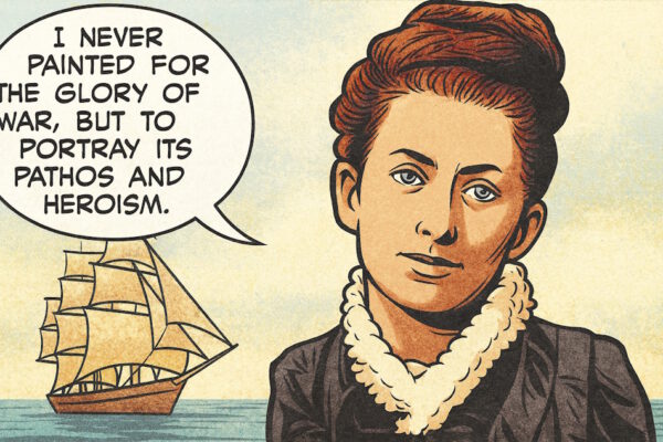Elizabeth Southerden Thompson, Lady Butler, Comic, Segelschiff, Meer, Pastellfarben, I never painted for the glory of war - but to portray its pathos and heroism,