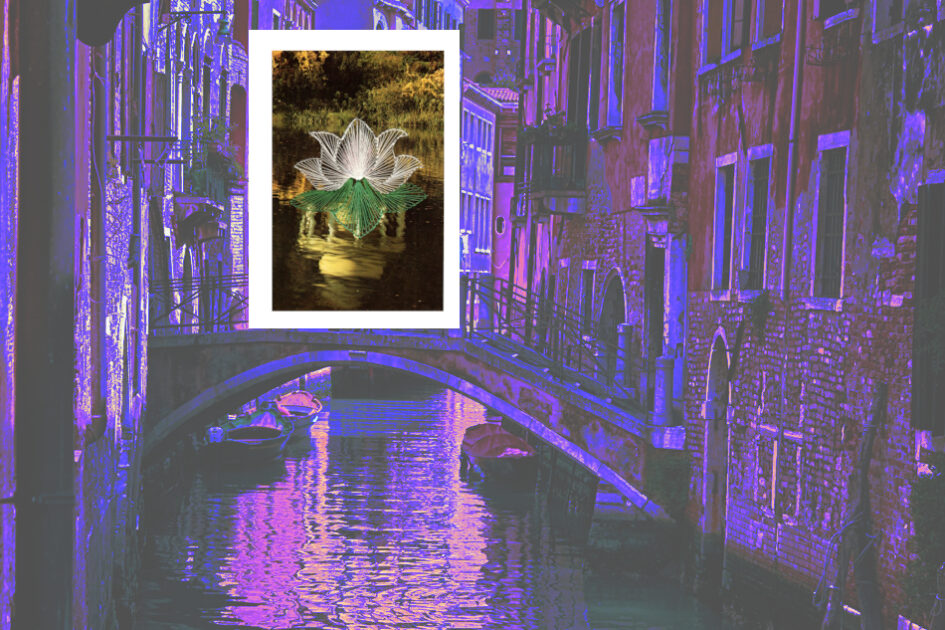 Grußkarte, Fadendesign, Venedig, Gondeln, Kanal, Brücke, Häuser,