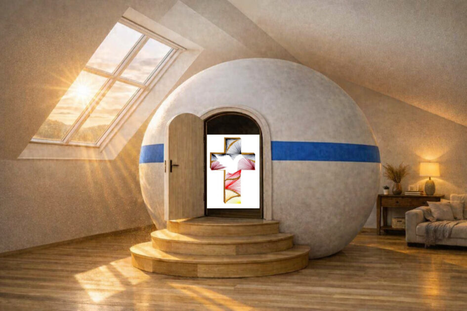 Grußkarte, Fadendesign, Raum mit Kugel, Morgendämmerung