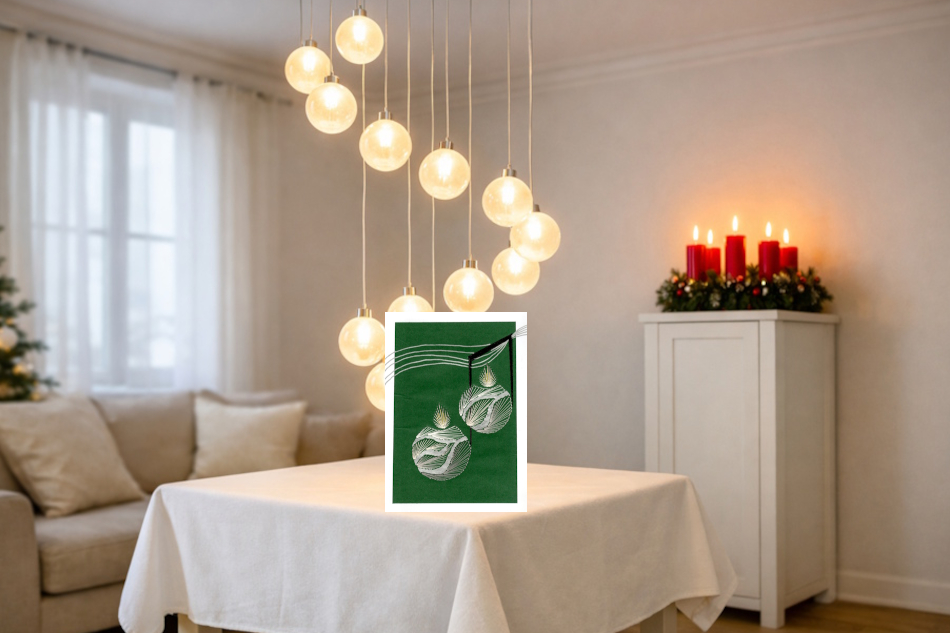 Grußkarte, Fadendesign, Wohnzimmer, Adventskranz, Weihnachten, Spirallampe Deluxe,